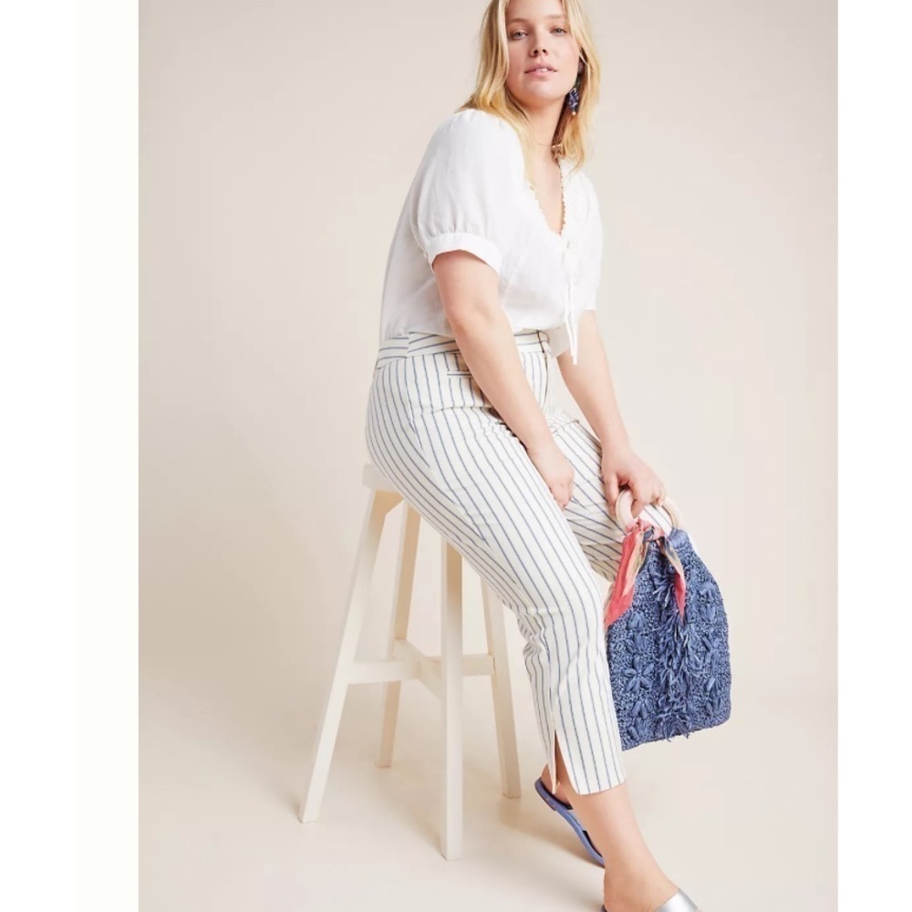 ANTHROPOLOGIE THE ESSENTIAL CAPRI STRIPED TROUSERS SIZE 12 EUC